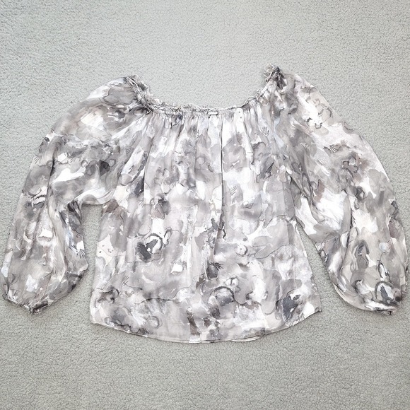 White House Black Market Sweaters - White House Black Market Top Womens Large Black Gray Watercolor Off Shoulder